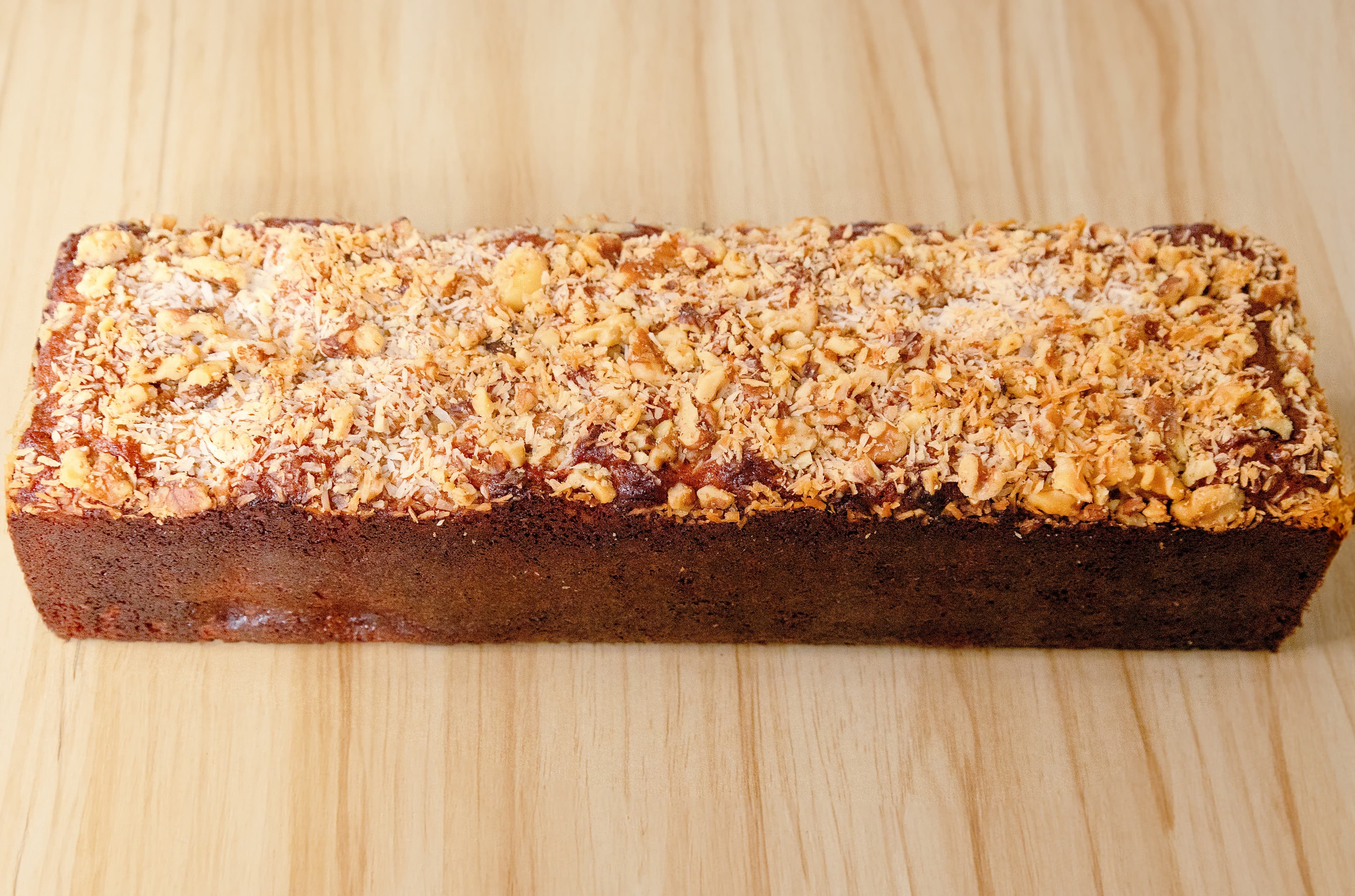 Fresh-baked coconut walnut protein banana bread loaf